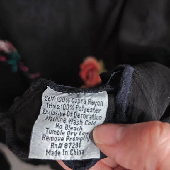 Unique Johnny Was Tunic Floral Long Sleeve Black Embroidered Top XL - Picture 10 of 11